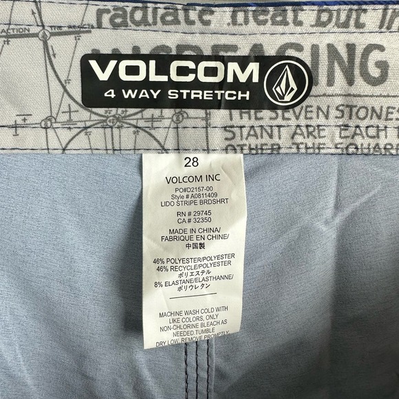 Volcom Lido Stripe Men’s 28 Board Shorts 20” Mid Length Stretch Blue Green - Picture 5 of 8